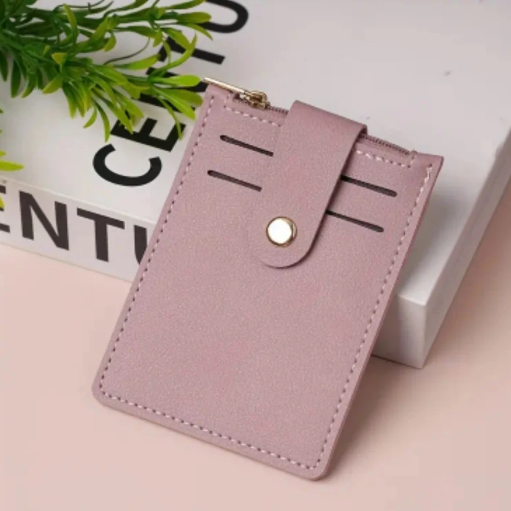 Solid Trendy Card Holder Buckle Vertical Design, Lavender